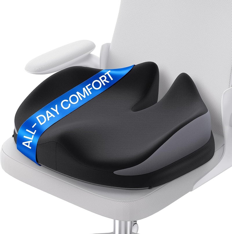 Benazcap Large Seat Cushion for Office Chair Memory Foam Coccyx Pain Relief Cushion Pillow for Back Support Non-Slip Seat Pad - Image 1